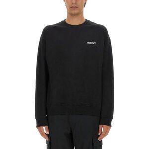 VERSACE Logo Crewneck Sweatshirt Men BLACK Sweaters & Cardigans